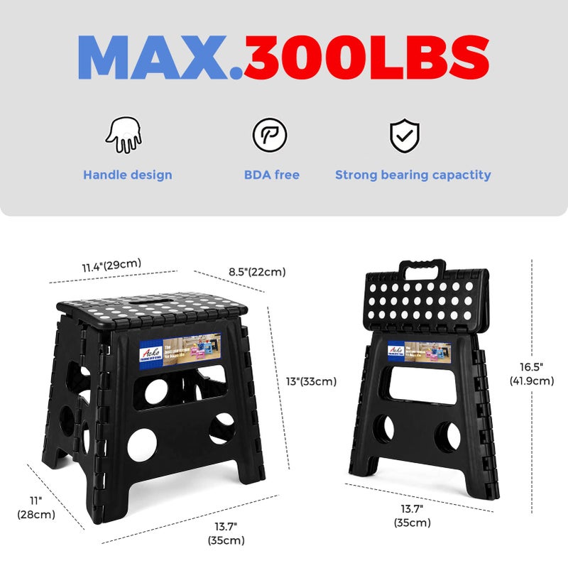 ACKO 2PACK Folding Step Stool - 13" Height Premium Heavy Duty Foldable Stool for Kids and Adults, Kitchen Garden Bathroom Stepping Stool (Black, 2PACK) - Image 4